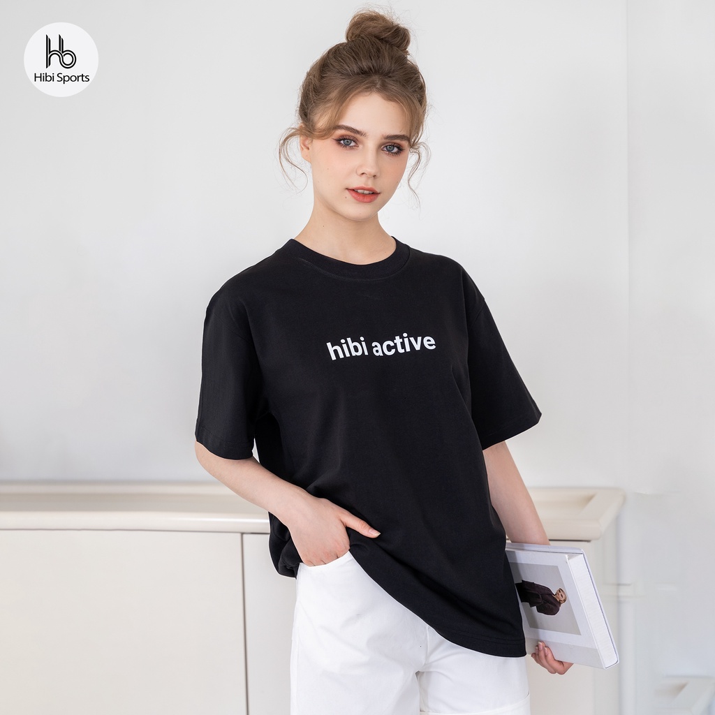 Áo thun tay lỡ Hibi Sports chữ HIBI ACTIVE ST001 kiểu phông unisex nam nữ, vải cotton Premium, form oversize