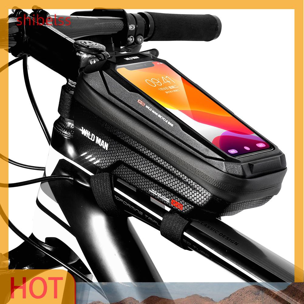 （ʚshibelss）WILD MAN MTB Bicycle Touch Screen Bag Waterproof Top Tube Hard Shell Case