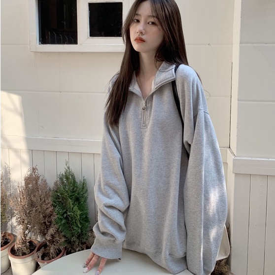 Áo Thun Nữ Dài Tay Cổ Bẻ Form Rộng Thời Trang Hàn