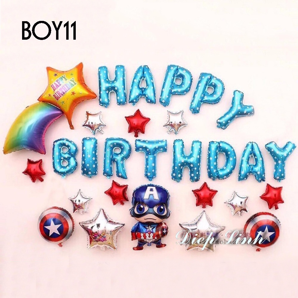 Tặng Bơm + Keo Sét Bóng Trang Trí Sinh Nhật Thôi Nôi Siêu Nhân Người Nhện Captain Bé Trai