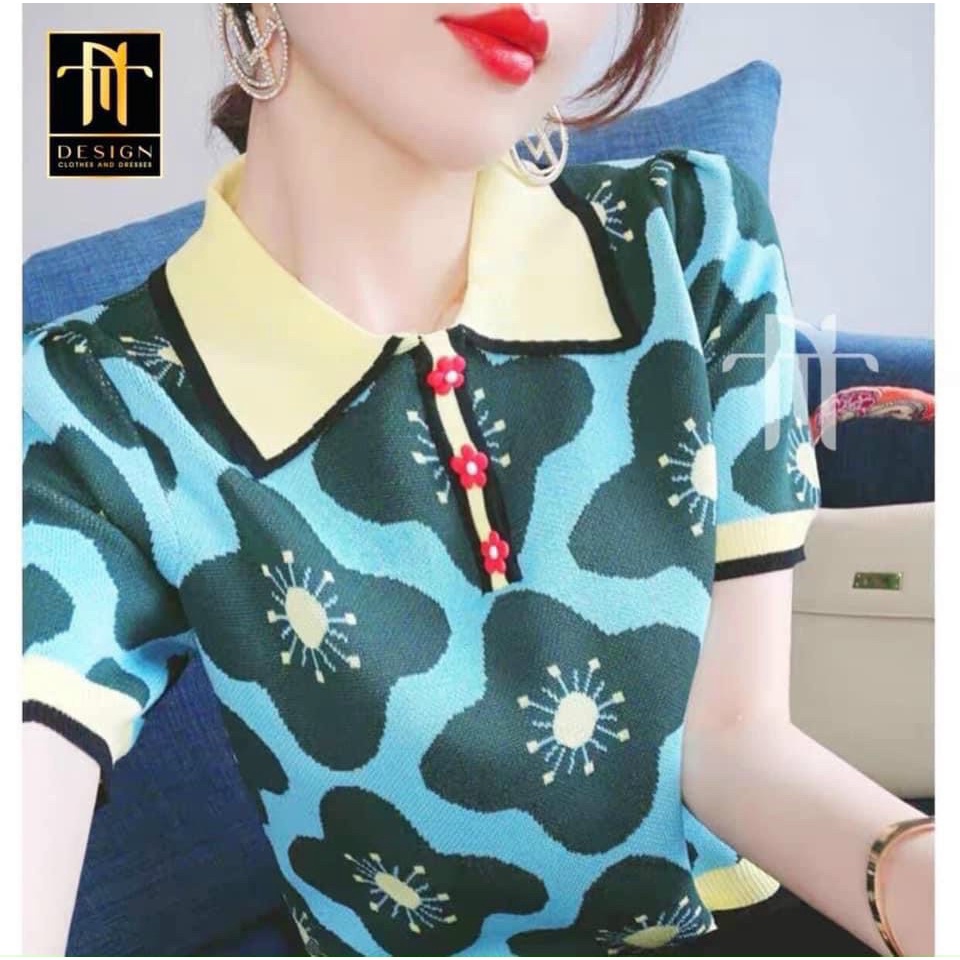 Áo len hoa cổ bẻ khuy hoa hot trend