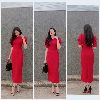 Đầm maxi cổ tròn chít eo 2 dáng váy