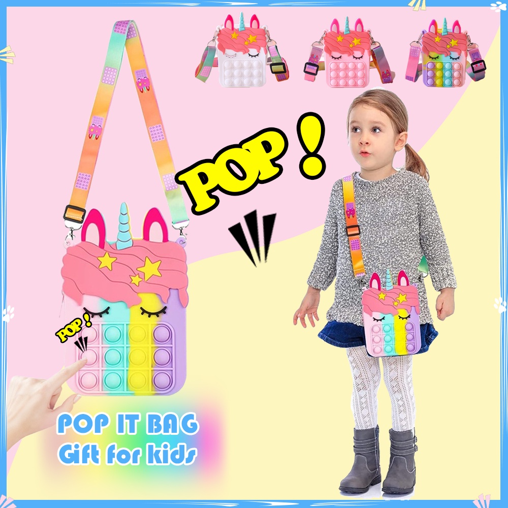 Đồ Chơi Pop it Hình Kỳ Lân Màu Cầu Vồng Dễ Thương Dạng Đẩy Túi Đeo Chéo Vai Bằng Silicon Làm Quà Tặng Phục Sinh Cho Bé Gái