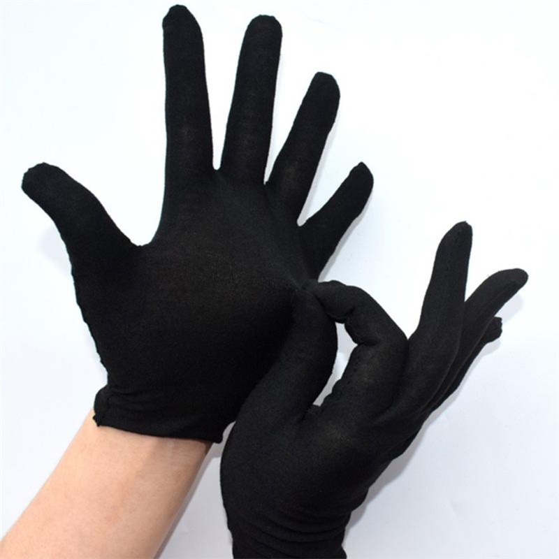 Bộ 12 đôi găng tay xỏ đủ ngón bằng cotton mềm mại màu đen có thể co giãn dùng cầm đồ trang sức/ hóa trang Halloween