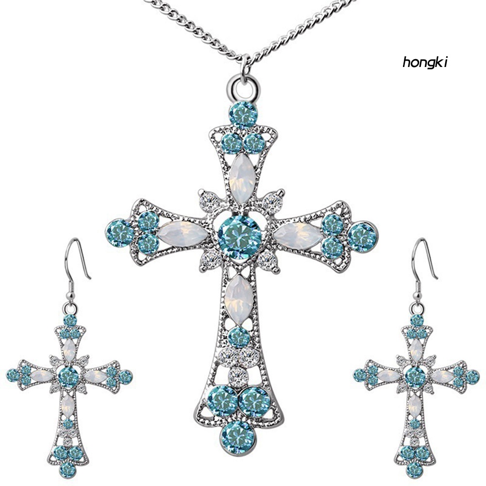Set Vòng cổ Và Đôi Khuyên Tai Hình Thánh Giá Đính Đá Nhân Tạo Thời Trang Dành Cho Nữ