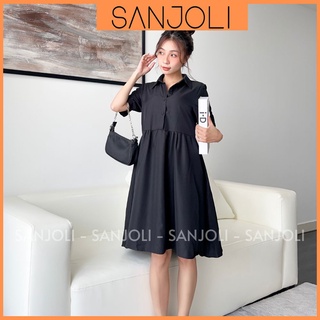 Váy Babydoll SANJOLI Đầm Đi Chơi Babydoll Ngắn Dáng Xòe Form Rộng Đẹp Cổ Sơ Mi Thiết Kế Phong Cách Ulzzang VD044