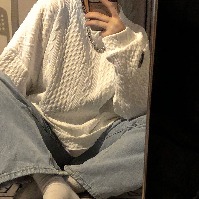 Áo sweater màu trắng dáng rộng mẫu 2021 thiết kế mới thời trang xuân thu dành cho nữ