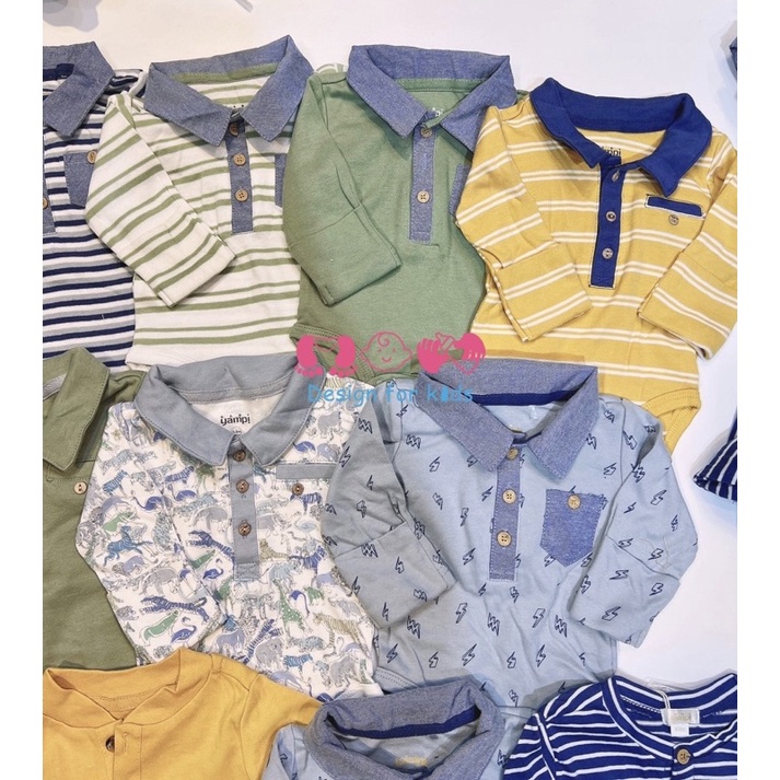 (Link 1) (Tặng nơ) Bộ body công tử, bộ body chip dài tay cổ đức, cổ trụ Yam.pi xuất dư, vải ORGANIC COTTON choăngj
