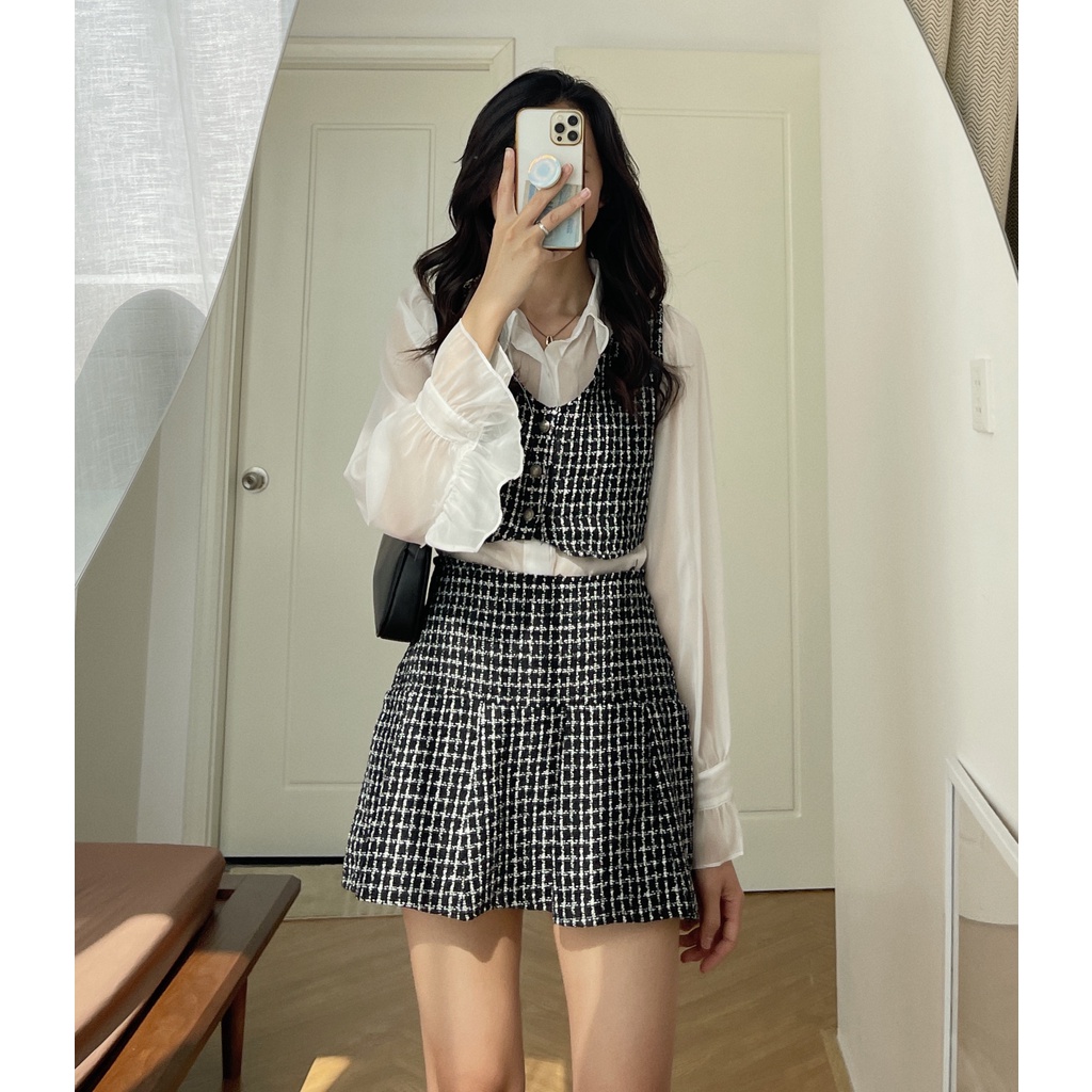 (ảnh thật) Audrey Set dạ kẻ 3 món 885 | BigBuy360 - bigbuy360.vn