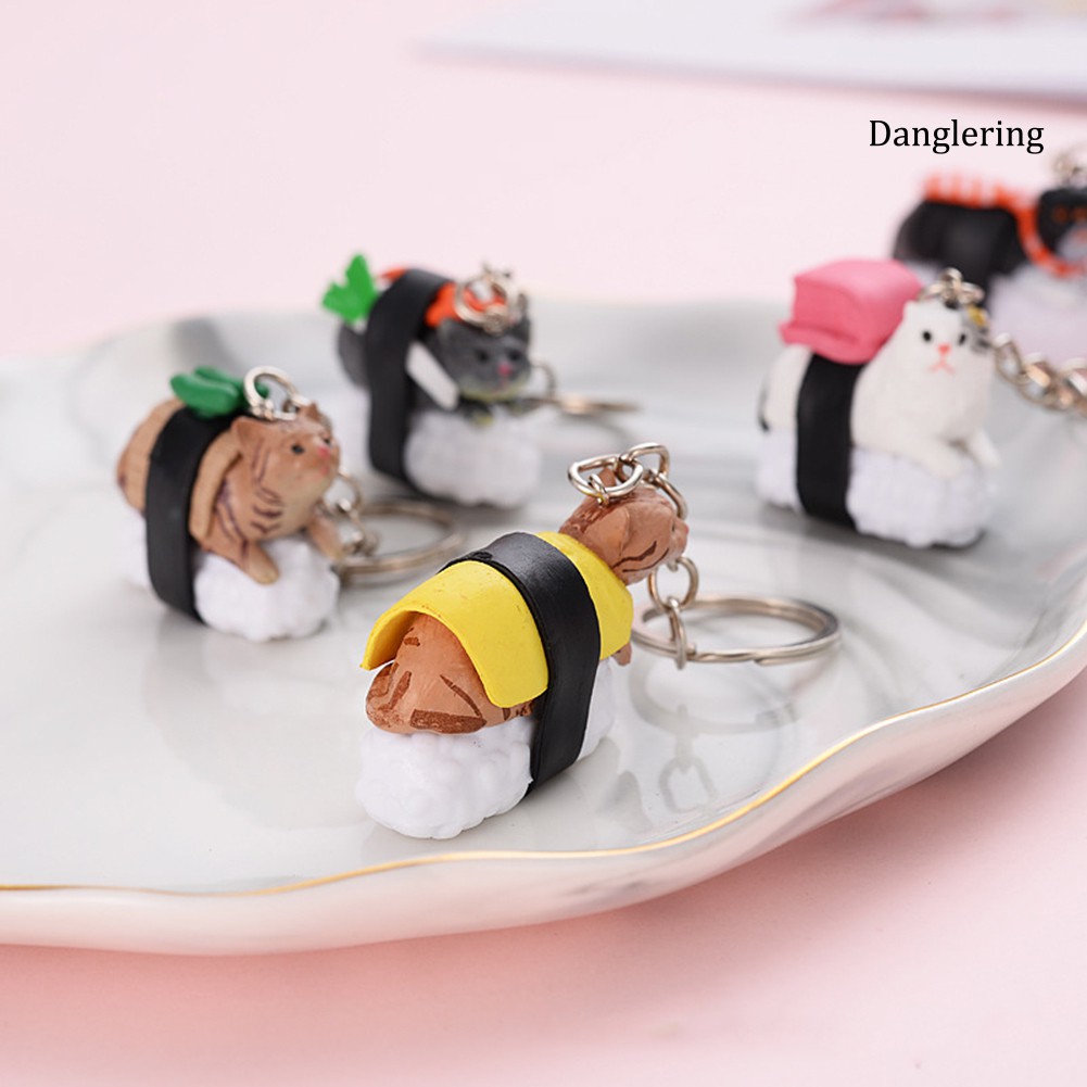 Móc chìa khóa hình sushi mèo đáng yêu