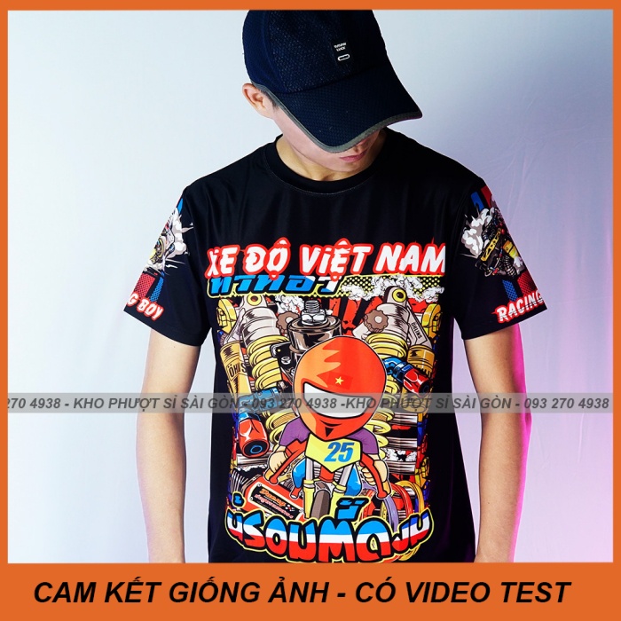 Kho Sỉ SG - Áo thun xe máy nam ngắn tay Racing Độ xe VN Chibi 3D - Áo thun tem xe VN Độ xe co giãn 4 chiều