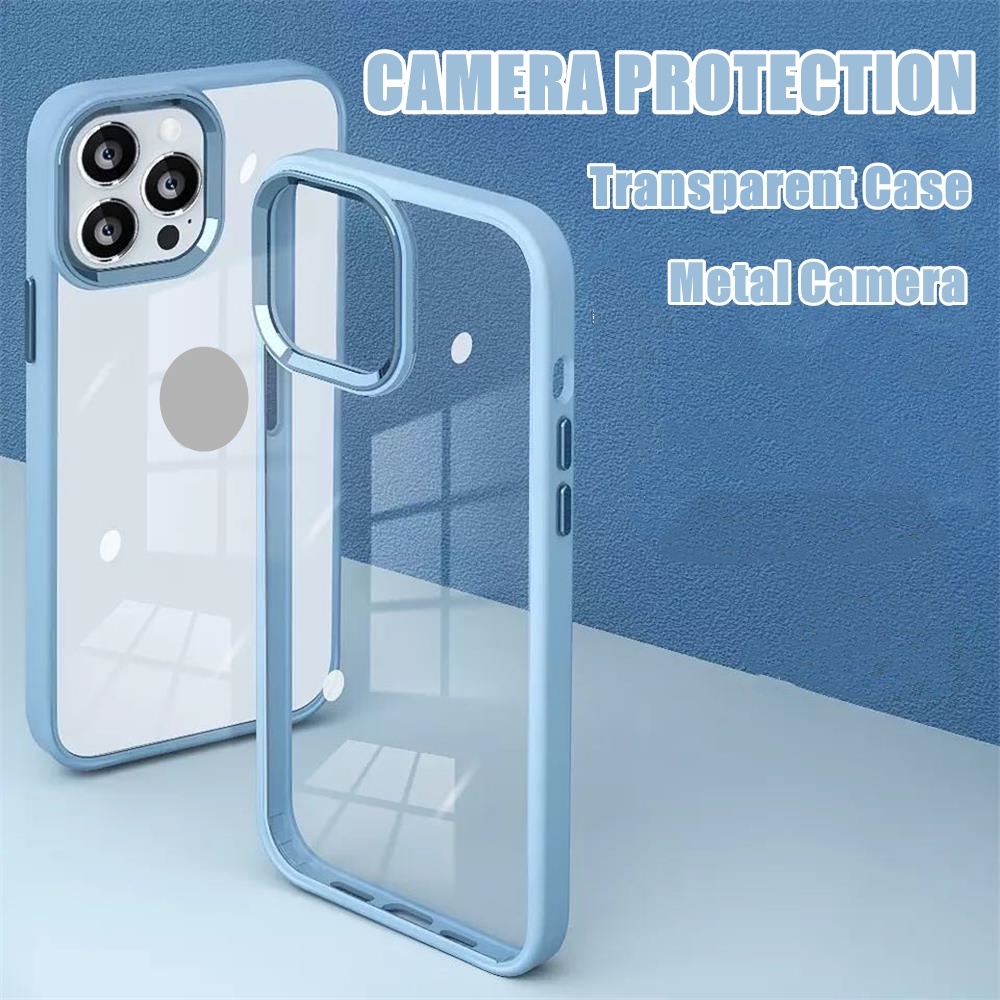 Ốp Điện Thoại Trong Suốt Chống Sốc Bảo Vệ Camera Bằng Kim Loại Sang Trọng Cho iphone 13 Pro MAX 12 Pro MAX 11 Pro XS MAX XR X 7 8 Plus