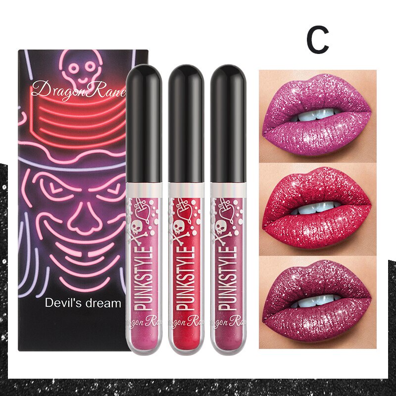 Set 3 Son Môi Chống Thấm Nước Chống Dính Cốc Màu Sắc Lấp Lánh Phong Cách Halloween