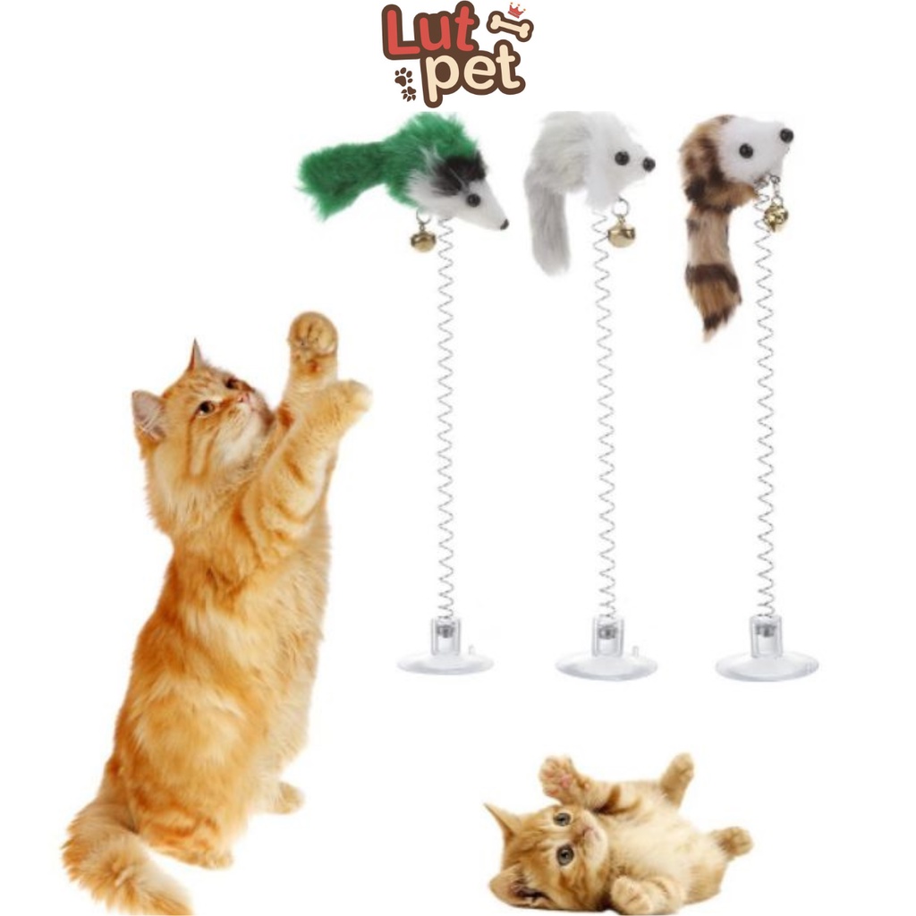 Chuột lò xo đế hít, đồ chơi cần câu tự tương tác cho mèo, đồ chơi cho thú cưng - lutpet
