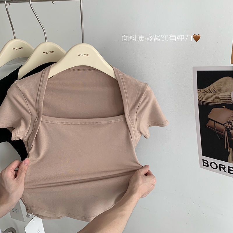 Áo Thun Tay Ngắn Cổ Vuông Dáng Ôm Thời Trang Mùa Hè Xinh Xắn Cho Nữ