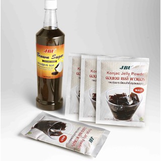 Combo 1 chai syrup đường nâu JBU + 4 gói bột làm thạch trân châu Konjac