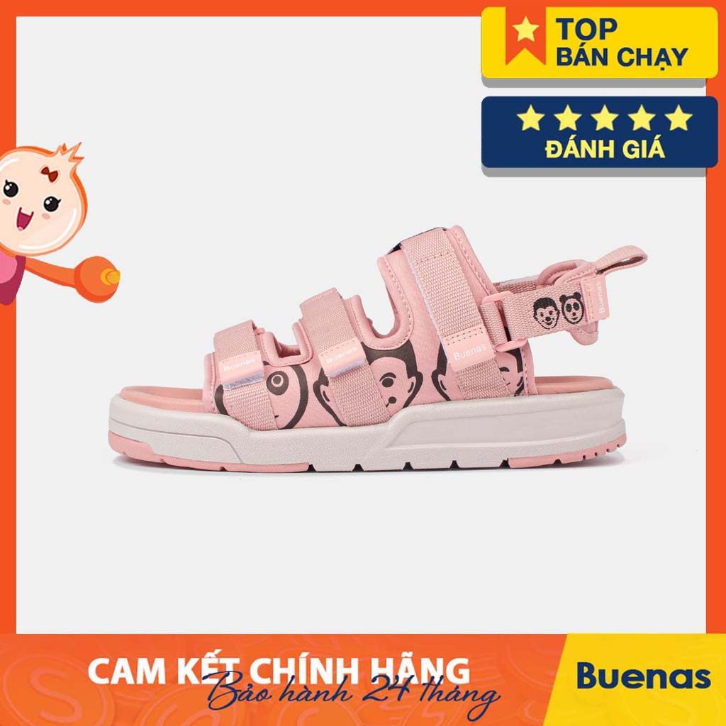 Sandal nam nữ Buenas SD-6868 - màu hồng ghi in hoạ tiết - giày dép xăng-đan đế cao 3 phân học sinh