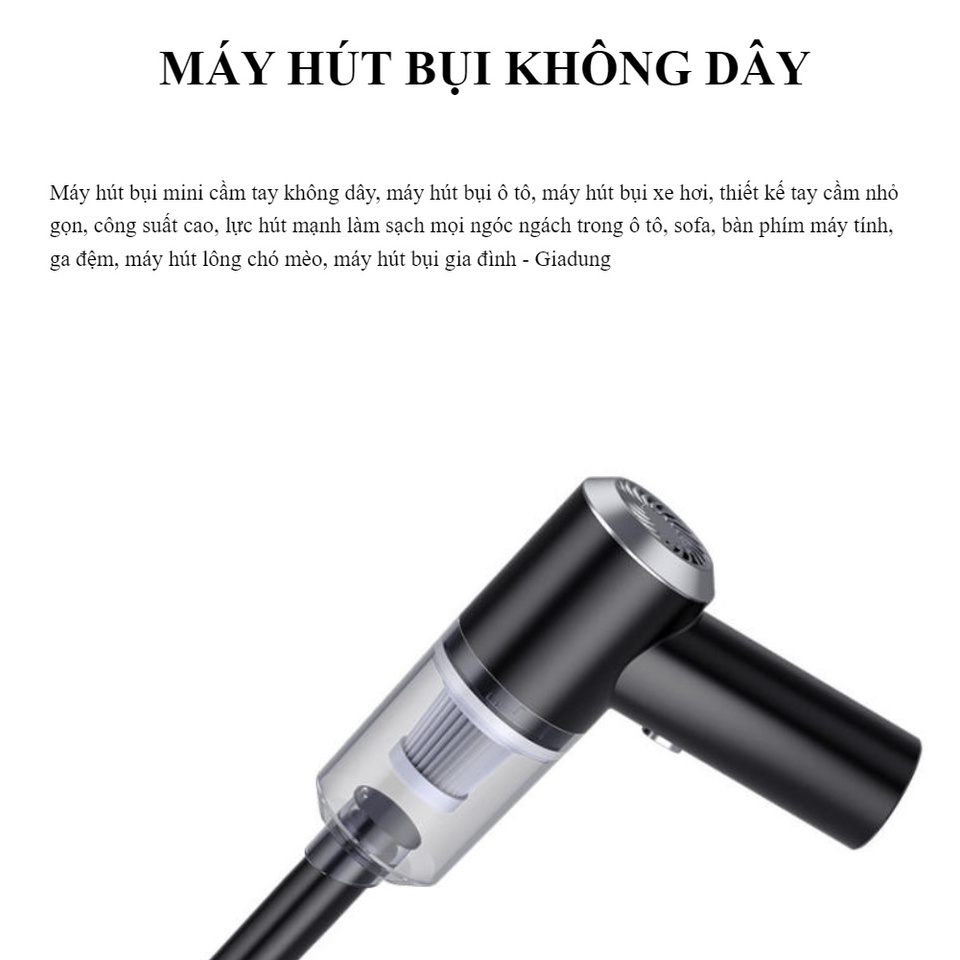 Máy Hút Bụi Cầm Tay Không Dây Siêu Mini Lực Hút Cực Mạnh 6000PA - 120W, SẠC USB