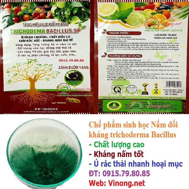 Bán NẤM ĐỐI KHÁNG TRICHODERMA-BACILLUS.SP GÓI 1KG hàng nhập, phân phối trong nước bởi thietbinhavuon.