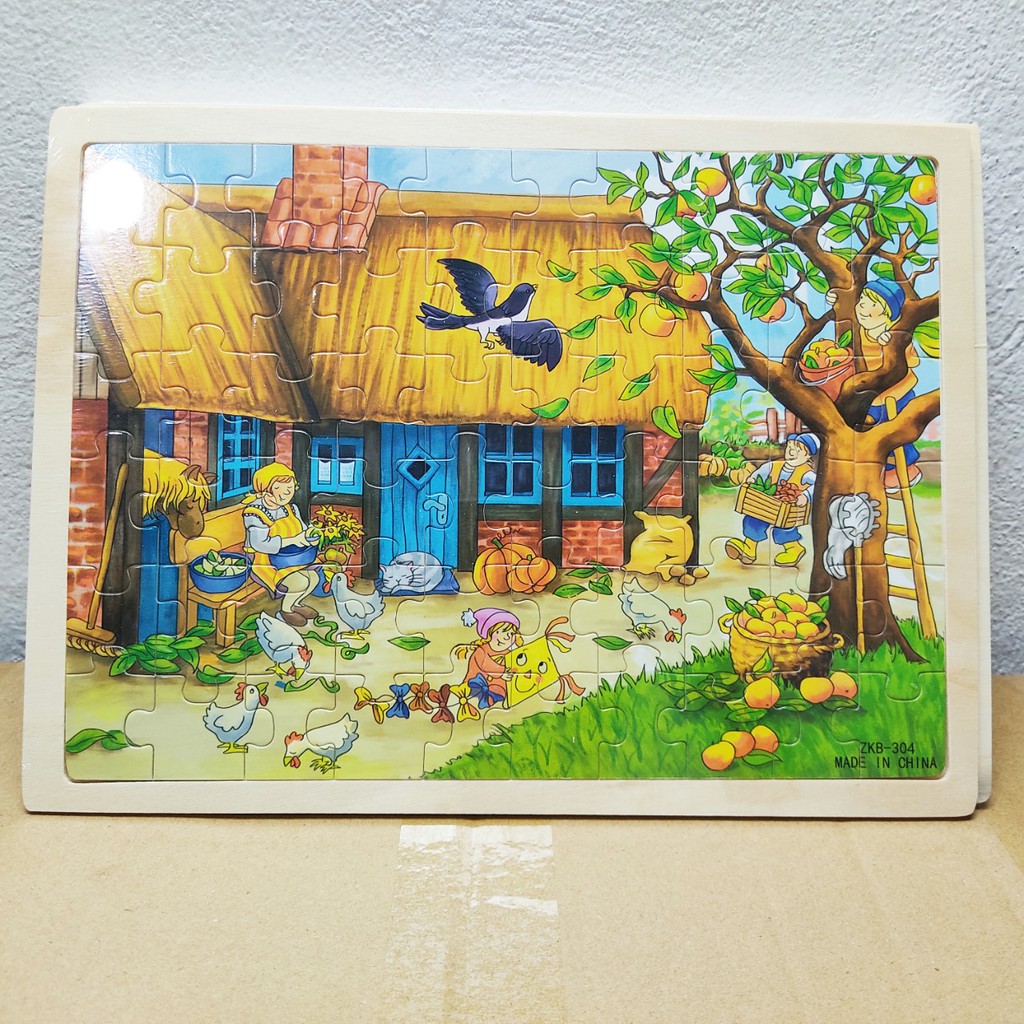 Tranh ghép 60 mảnh bằng gỗ nhiều chủ đề con vật nông trại công chúa cho bé chơi ghép hình khổ tranh 28x23cm
