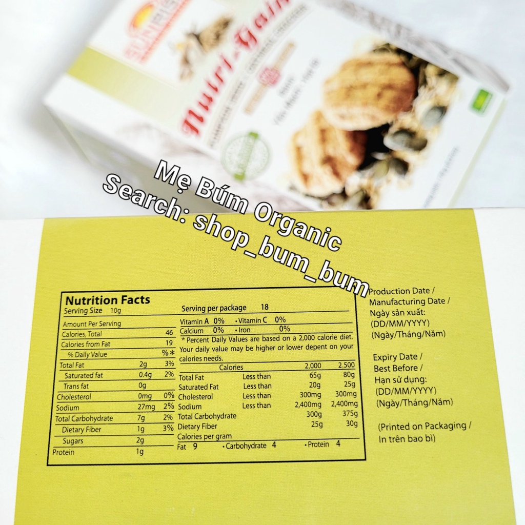 [ HCM Giao Hỏa Tốc] Bánh Yến Mạch - Hạt Bí Nutri Gain, Dành Cho Người Ăn Kiêng, Tiểu Đường Hộp 178g ( 16 bánh)
