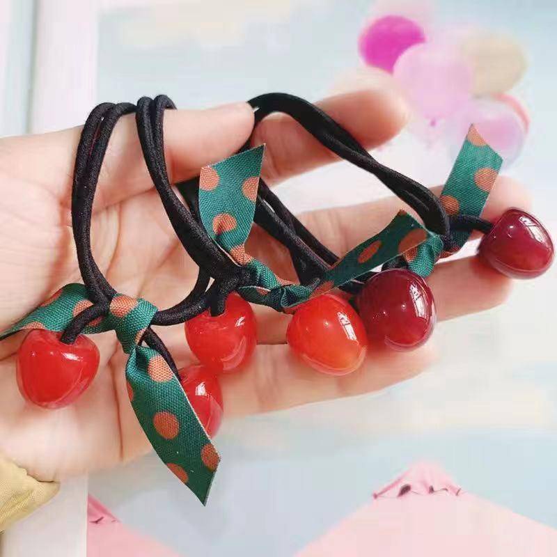 Dây Cột Tóc Cao Su Co Giãn Họa Tiết Trái Cherry Phong Cách Hàn Quốc Xinh Xắn