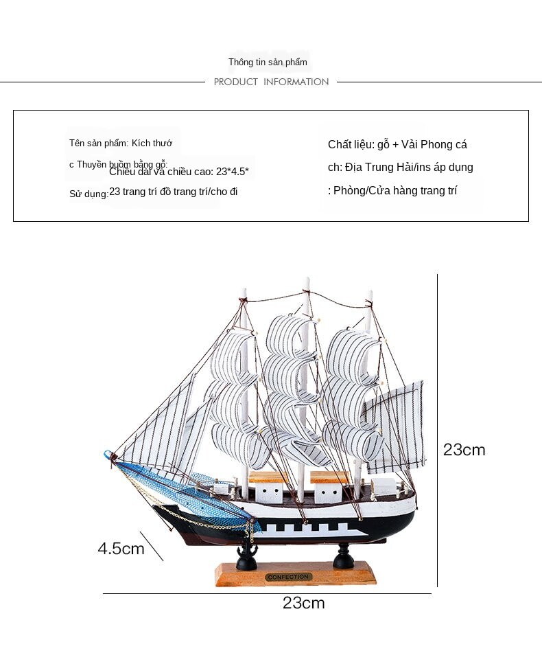 Mô hình thuyền buồm bằng gỗ trang trí đèn thủ công