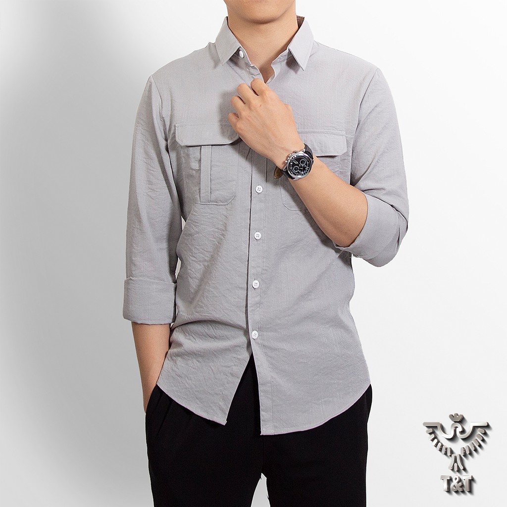 áo sơ mi nam kiểu dáng hàn quốc chất đũi xước loại đẹp vải thoáng mát tốt cho da SM403 | BigBuy360 - bigbuy360.vn