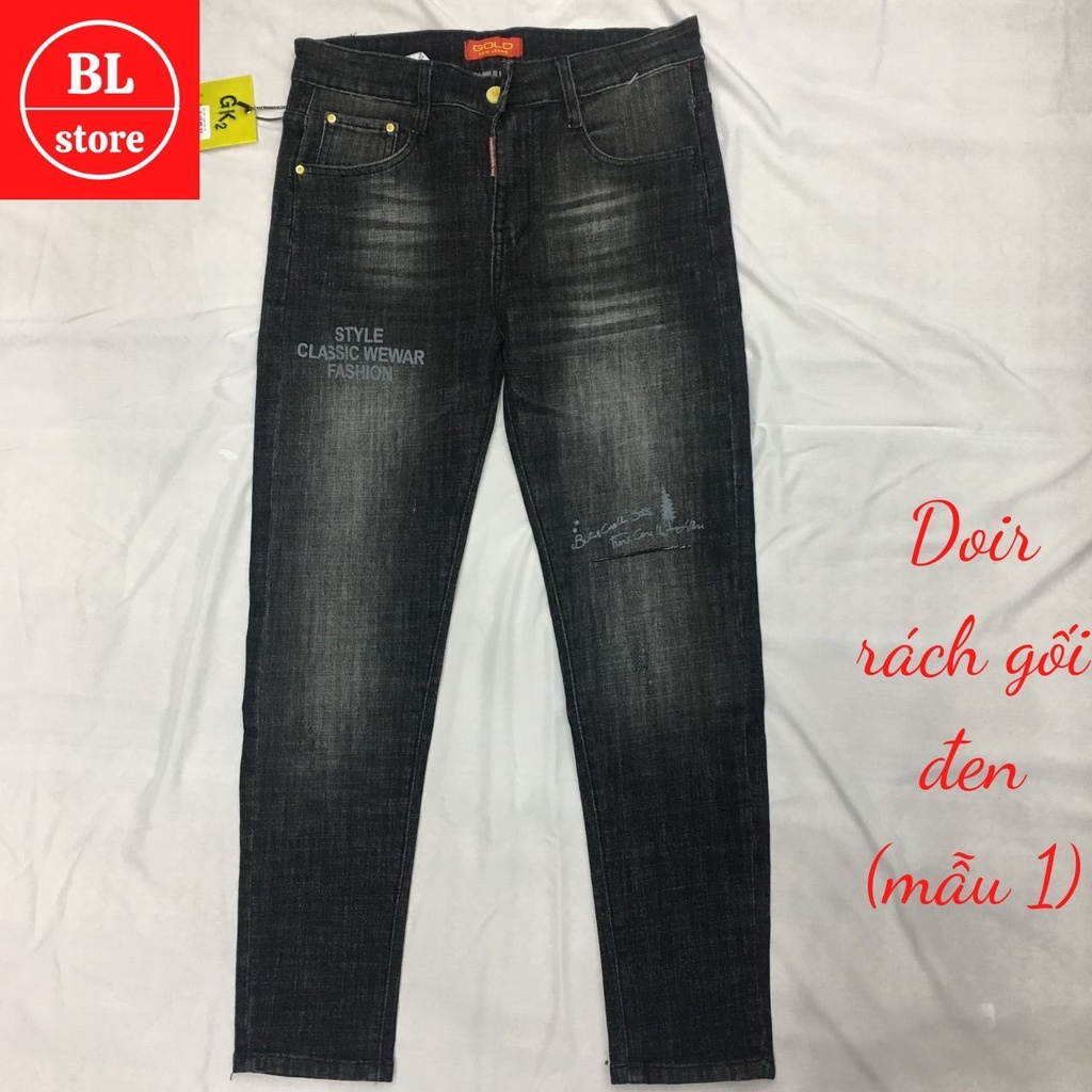 Quần bò nam đẹp cào rách gối, Quần jean nam đen trơn cao cấp phong cách | BigBuy360 - bigbuy360.vn