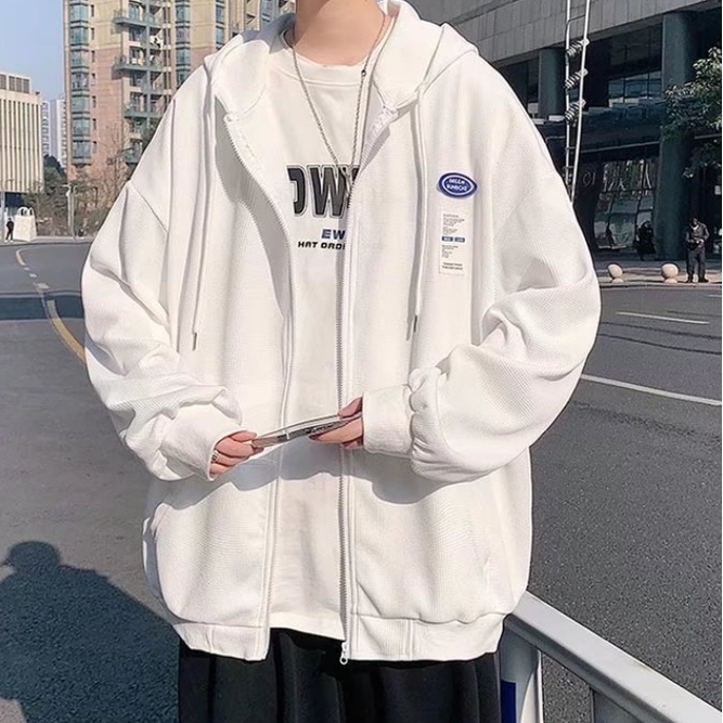 Áo hoodie unisex thời trang áo hoodie dây kéo áo dài tay áo varsity jacket phong cách Hàn Quốc áo hoodie nữ trẻ tuổi đen trắng áo khoác hoodie