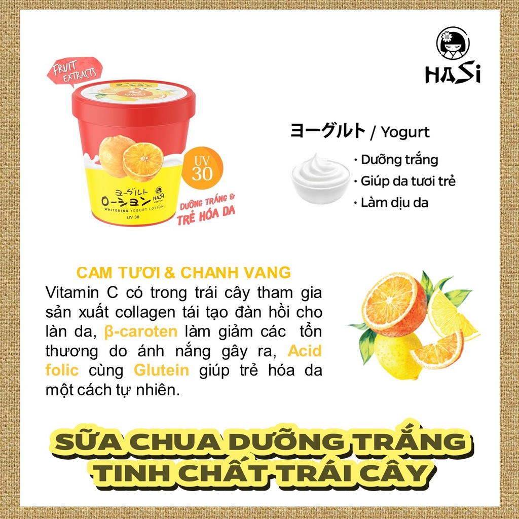 Sữa dưỡng thể trắng da Yogurt & Trái Cây HASI KOKESHI Whitening Yogurt Lotion 180g