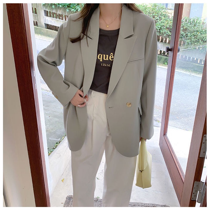 Áo khoác blazer hai nút dáng rộng cỡ lớn thiết kế thời trang phong cách xuân thu cho nữ | BigBuy360 - bigbuy360.vn