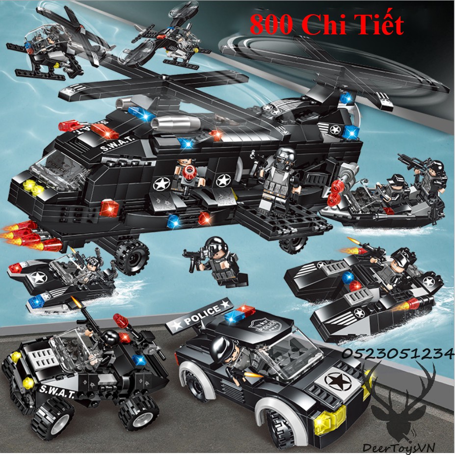 [800 CT-HỘP GIẤY] BỘ ĐỒ CHƠI XẾP HÌNH LEGO CẢNH SÁT, LEGO OTO, LEGO ROBOT, LEGO THUYỀN, LEGO TRỰC THĂNG, LEGO XE SWAT