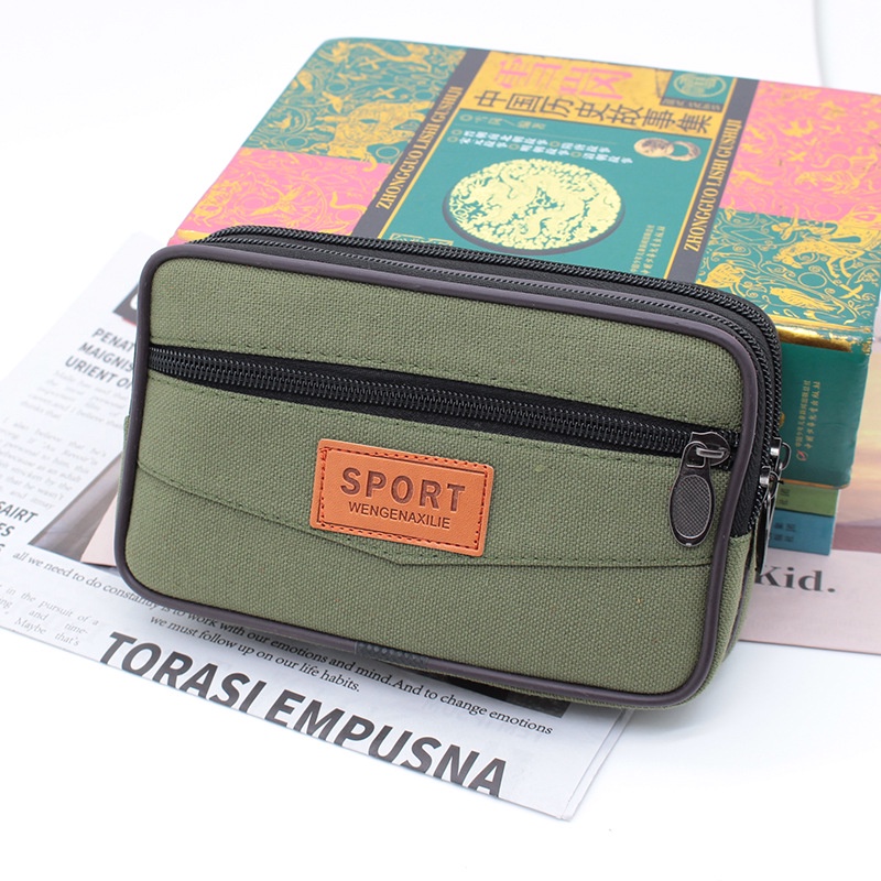 Túi Đeo Thắt Lưng Vải Canvas Kích Thước 7 inch Có Khóa Kéo Dùng Đựng Tiền Xu Hàng Mới