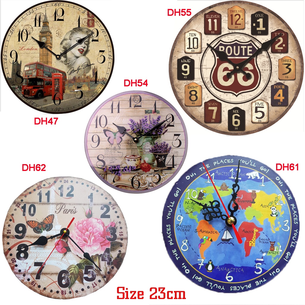 20 mẫu đồng hồ treo tường size to 23-30cm Vintage phong cách châu Âu đang Hot