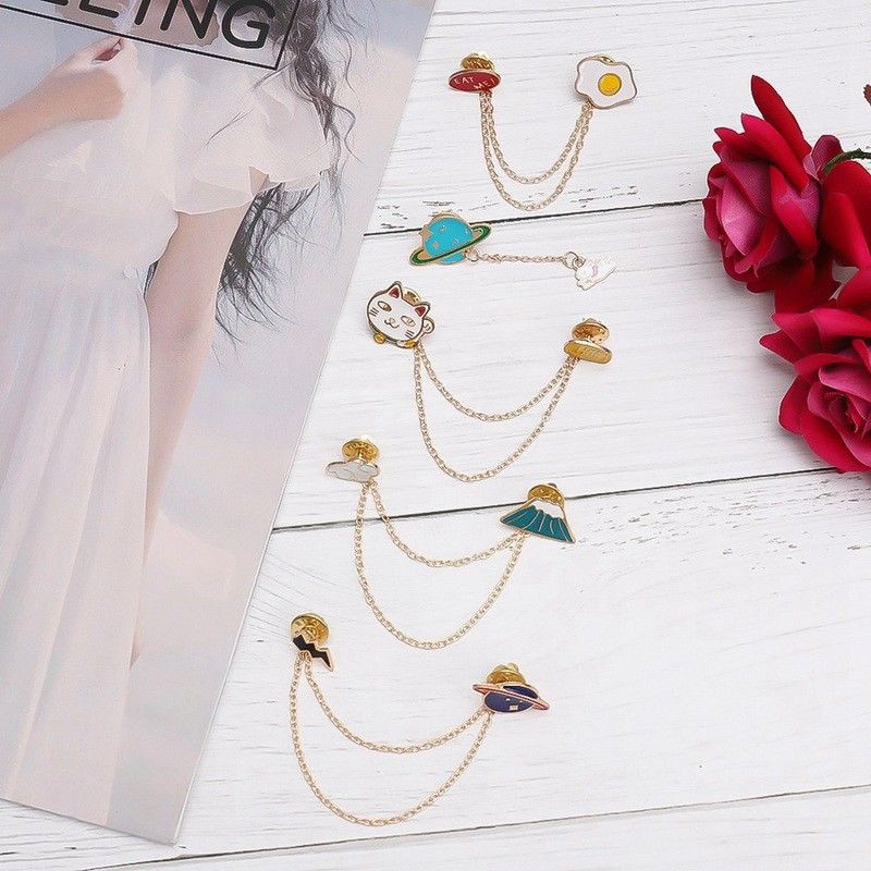 Trâm cài áo phối dây xích nhiều kiểu dáng dễ thương