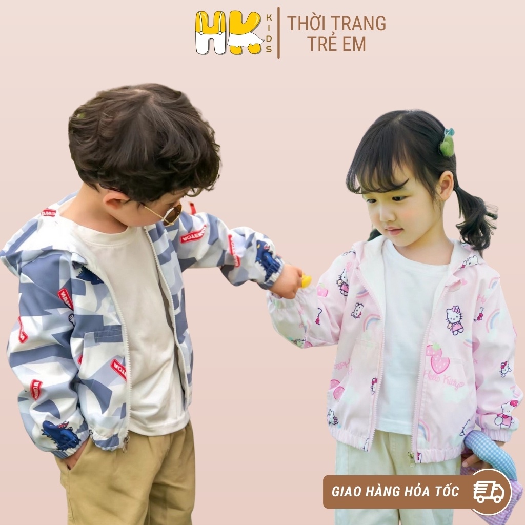 Áo khoác gió cho bé HK KIDS cao cấp 2 lớp siêu nhẹ cho bé trai và gái mặc mùa thu đông (size 3-8 tuổi)