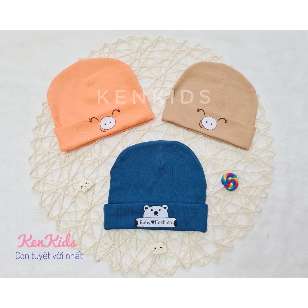 SET 3 Nón mũ tròn bo sơ sinh thun cotton hình gấu và heo ngộ nghĩnh cho bé