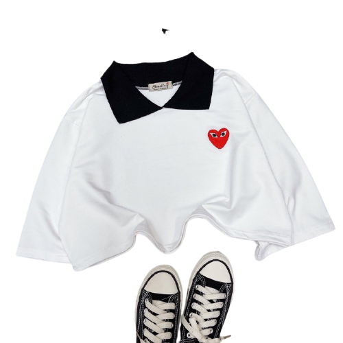 ÁO CROPTOP POLO OVERSIZED THÊU LOGO - TRẮNG | BigBuy360 - bigbuy360.vn
