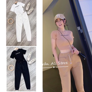 SET THỂ THAO ÁO CROPTOP TAY NGẮN + QUẦN DÀI - STYLE CÁ TÍNH NĂNG ĐỘNG