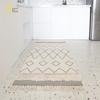 Thảm lót sàn, thảm trang trí boho 70 x 160 cm màu be geometric 2