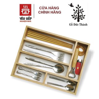 Khay Gỗ Cao Su Tự Nhiên Đựng Muỗng Nĩa 6 Ngăn - Gỗ Đức Thành, Thiết kế thông minh, sang trọng, gỗ chất lượng cao an toàn