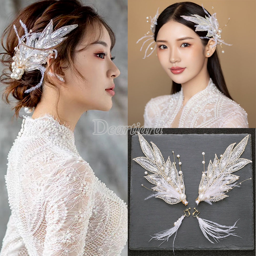 Kẹp tóc hình chiếc lá phối ren đáng yêu cho cô dâu