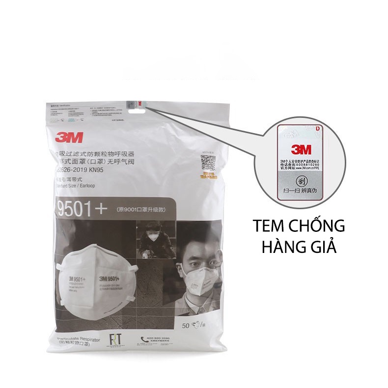 Khẩu Trang 3M N95 KN95 9501+ Kháng Khuẩn Lọc Bụi Mịn PM2.5 Đeo Tai Chính Hãng