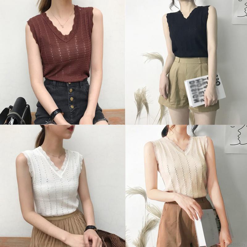 Áo Dệt Kim Nữ Không Tay Cổ Chữ V Thời Trang Hàn Quốc | BigBuy360 - bigbuy360.vn