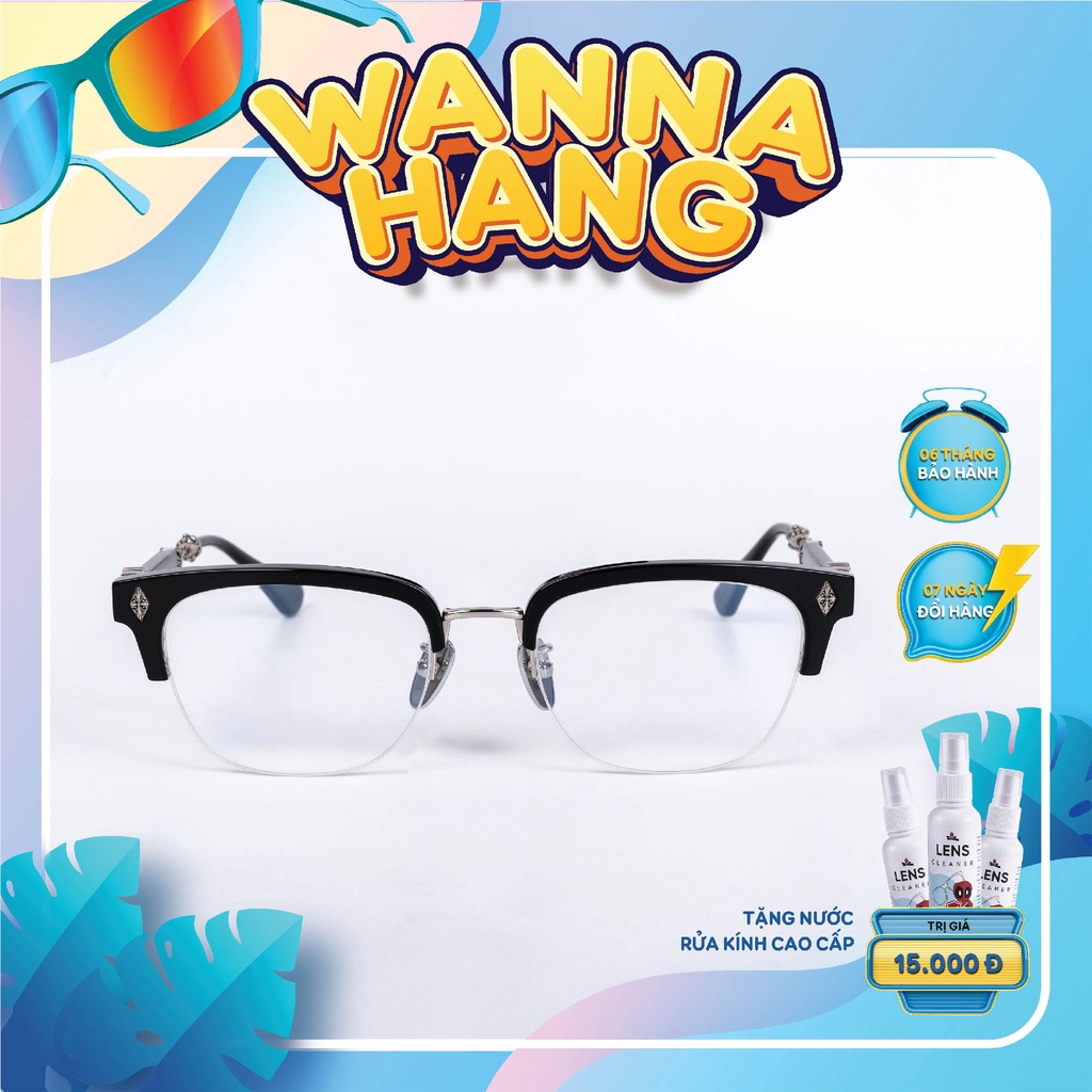 Gọng kính cận nam nữ thời trang nửa gọng vuông đẹp cao cấp chống tia UV Wanna Hang EVAGILIST CH25