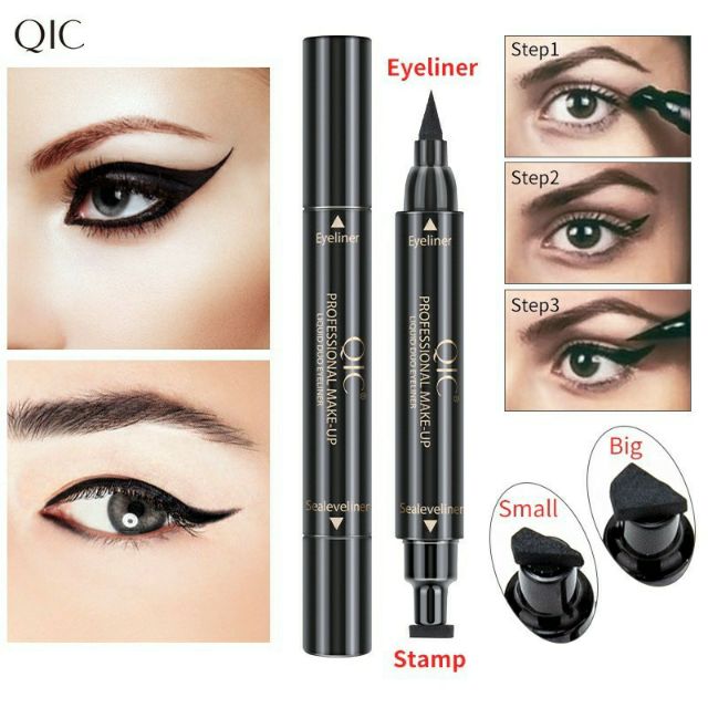 Bút kẻ mắt nước 2 đầu QIC nhanh khô tiện lợi, loại đầu nhỏ 01