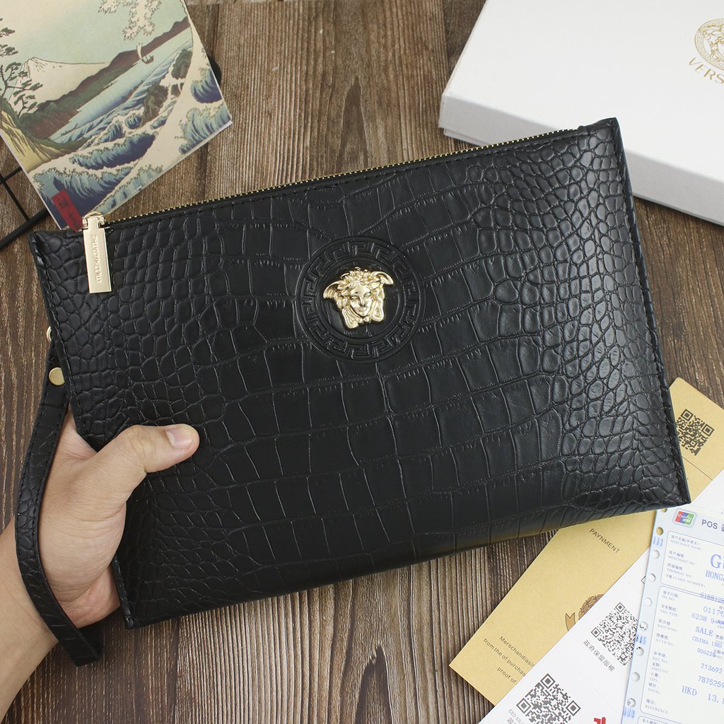 Túi Cầm Tay Versac Vân Cá Sấu Clutch Nam Cao Cấp, Túi Cầm Nữ Đi Chơi Sành Điệu.Túi Kẹp Nách Versac