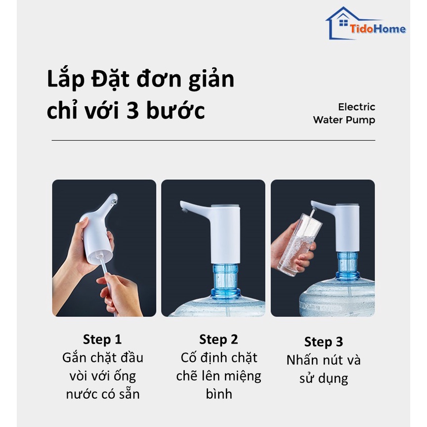 Vòi Bơm Nước Tự Động Đa Năng Smart Pump, Đầu Bơm Thông Minh Rót Nước Rảnh Tay Từ Binh Lọc. TidoHome WP01
