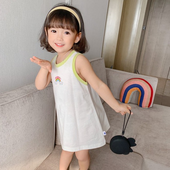 Đầm không tay in họa tiết hoạt hình phong cách Hàn Quốc cho bé gái